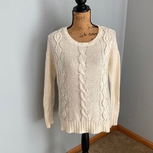 American Eagle Outfitters Ivory Cable Knit Beaded Sweater Women Size M